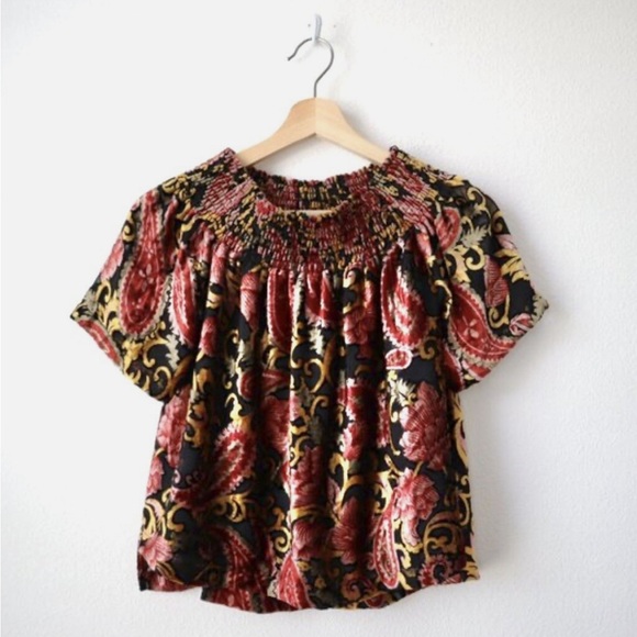 Seen Worn Kept Tops - ANTHRO Off The Shoulder Velvet Shirt